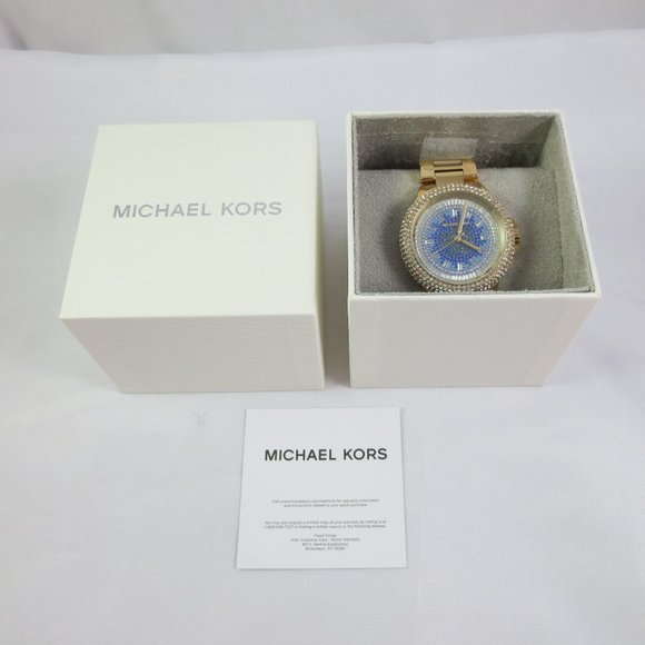 NEW Michael Kors Camille Gold Pave Glitz Blue Crystal Watch MK7341 NIB NWT - Picture 3 of 5